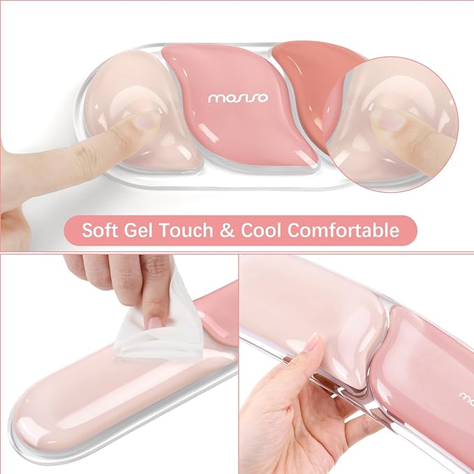 MOSISO Gel Keyboard Wrist Rest&Wrist Support for Mouse, Streamlined Ergonomic Soft Cooling Gel Mousepad Pain Relief Easy Typing Pad Non-Slip Computer Laptop Home/Office, Peach Fuzz