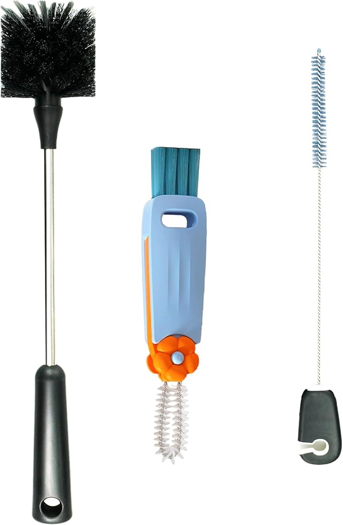 3 Pack Bottle Brush, 15 Inches Long Handle Water Bottle Cleaner Brush Set, Stainless Steel Cleaning Brushes with Straw Brush & Lid Cleaner for Sports Water Bottles, Baby Bottles, Mugs, Cups, Glassware