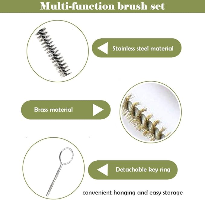 YXQ 12Pcs Tube Brush Kit Stainless Steel/Brass Round Wire Pipe Cleaner Long-Handle Metal Bristle Cleaning for Auto Parts, Bottles, 12 inch X 6mm/8mm/10mm/12mm/15mm/20mm