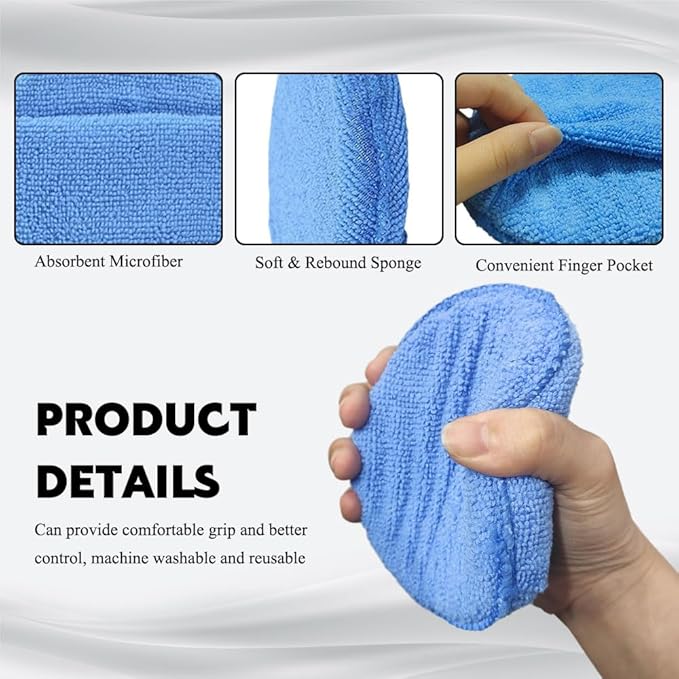 10PCS Wax Applicator Pads, Polishing Pad, 5" Diameter Soft Microfiber Polishing Care Foam Sponge with Finger Pocket, Car Buffing & Detail Foam Wax Applicator Sponge for Car Cleaning (Blue)