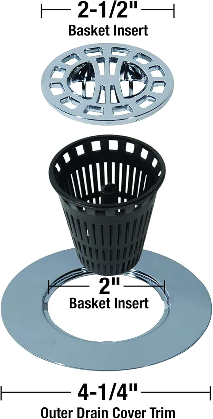 Danco 10529P Chrome Shower Drain Hair Catcher for Stand-Alone Shower, 3-inch Shower Drain Hair Trap, Includes 5 Replacement Baskets, Shower Strainer