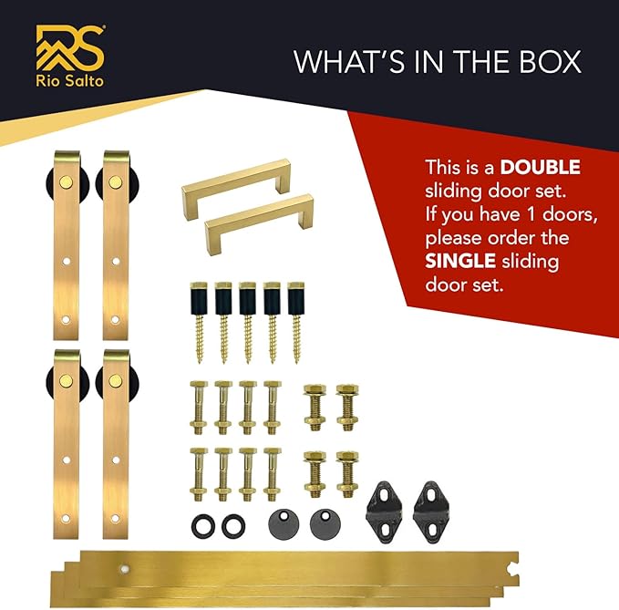 Rio Salto Mini Gold Barn Door Hardware Kit, Double Pannel Cabinet Sliding Barn Hardware Track for Sliding (Gold, 8FT Track Kit (Double Door)