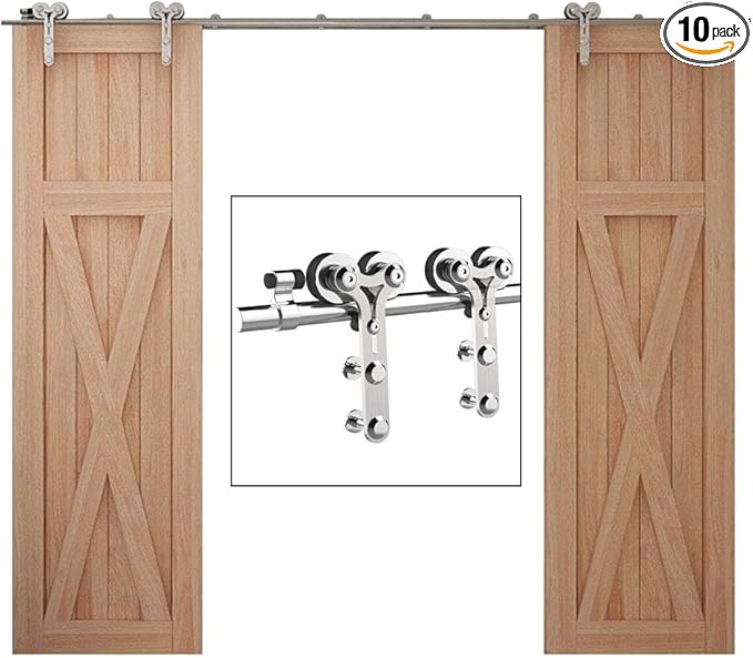 TSMST 6.6FT Sliding Barn Door Hardware Kit, Stainless Steel Heavy Duty Sturdy Barn Door Track for Double Wood Door, Slide Smoothly Quietly (Y Style)