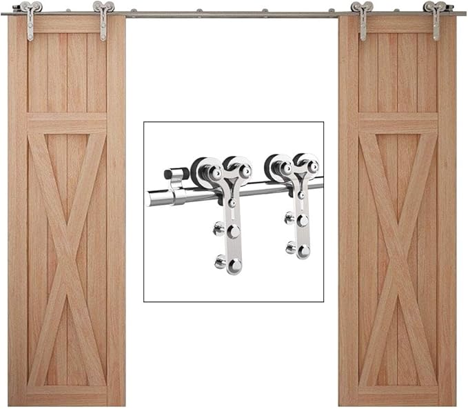 TSMST 10FT Sliding Barn Door Hardware Kit, Stainless Steel Heavy Duty Sturdy Barn Door Track for Double Wood Door, Slide Smoothly Quietly (Y Style)