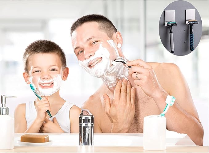 Razor Holder Shaver Hook Hanger Stand for Shower (6 Pack) Self Adhesive Stainless Steel Heavy Duty Utility Storage, Bathroom Kitchen Organizer for Plug Robe Towel Loofah Bathrobe Coat