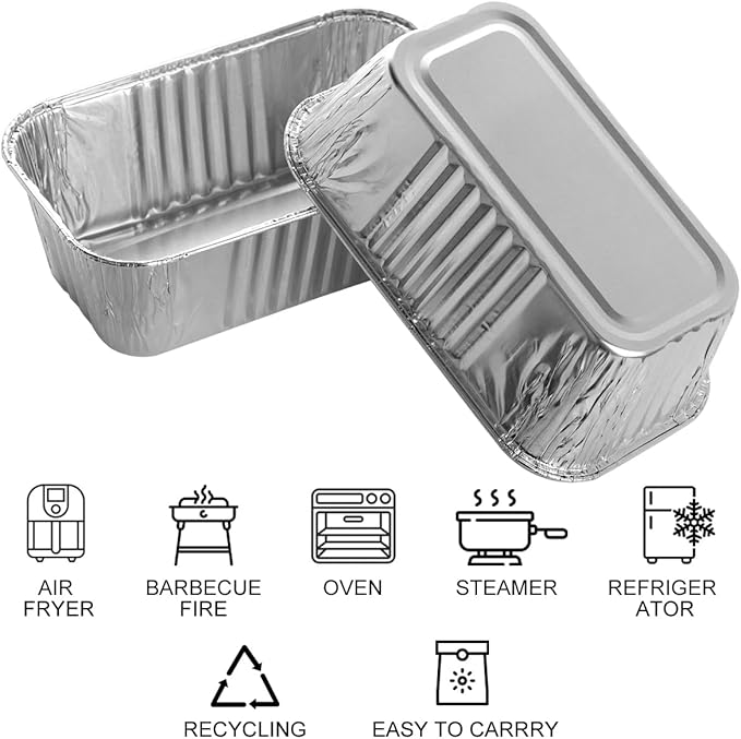 50 Pack 2Lb Loaf Pans, 8.5" X 4.5" X 2.6" Foil Heavy Duty Disposable Aluminum Foil, Premium Bread Pans for Baking Homemade Cakes & Breads Holiday Treats Food Storage