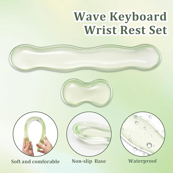 Ergonomic Gel Keyboard and Mouse Wrist Rest Set – 17.12inch Longer Wrist Rest for Full-Sized Computer Keyboard, Comfort & Support for Typing and Gaming (Green)