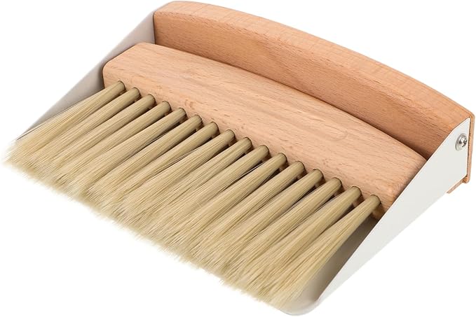 Housoutil Kids Window Cleaner Stainless Steel Cleaner Mini Dustpan and Brush Set Wood Small Metal Pan Natural Table Handy Brush for Sweeping Home Kitchen Car Office Storage Bin