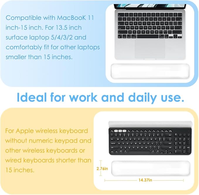Soft Keyboard Wrist Rest Pad 14.37IN Comfortable Cool Silicone Cushion Typing Hand Pain Relief Support Pad with Gel-Filled for MacBook Magic Keyboard Other Keyboards Office & Home (Clear)