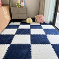 12Pcs Interlocking Carpet Tiles,12"x 12" Plush Interlocking Foam Carpet Tile with Border,Fluffy Play Mat Floor Tiles Thick Padded Squares Foam Tile for Playroom Decor (White+Navy)