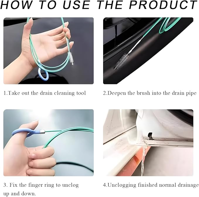 Auto Sunroof Drain Cleaning Tool, 78 Inch Long Pipe Cleaning Brush Windshield Wiper Drain Hole, Flexible Slim Drain Dredging Tool Brush Tube Cleaner for Car Tank Drain Kitchen