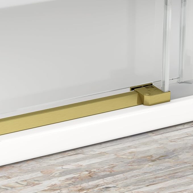Sunrosa Semi-Frameless Glass Shower Door, 60" W x 76" H Single Sliding Shower Door, Shower Door with Tempered Glass 5/16"(8mm), Brushed Gold