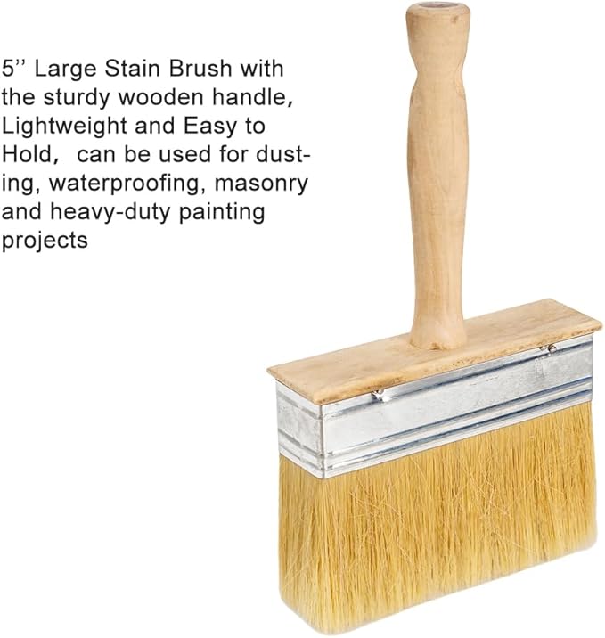 BKTLCAU Deck Brush for Deck Stain Applicator，5” Paint Brush for Quick Decking，Stain Brushes for Walls and Furniture Paint Application，Wide Paint Brushes, Wooden, 5-inch