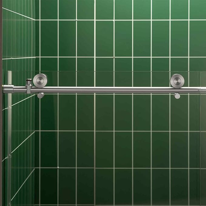 Woodbridge 56-60" W x 80" H Frameless Single Sliding Shower Door with Tempered Glass & Explosion Proof Film in Chrome Finish
