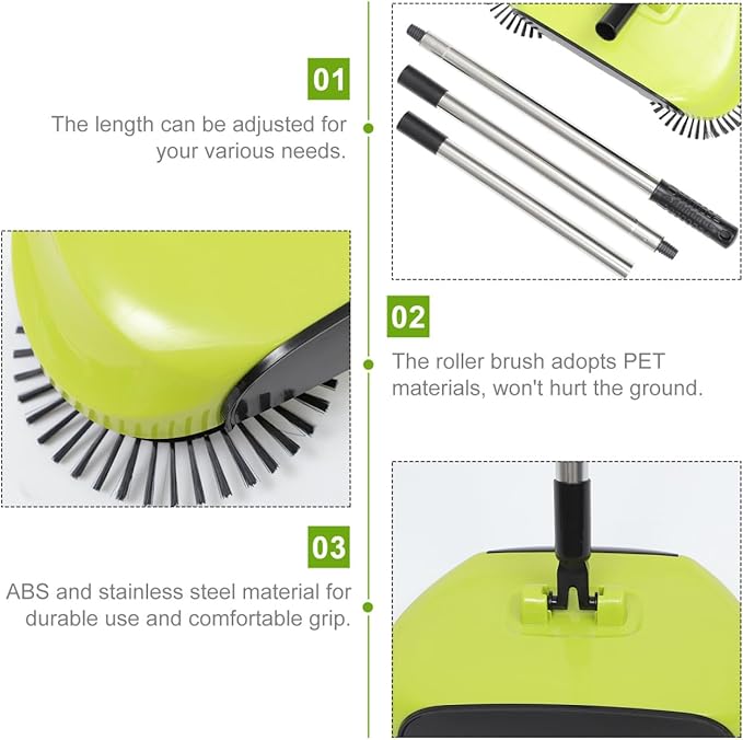 Multi-Function 3 in 1 Hand Push Sweeper with Dustpan and Trash Bin 360 Rotating Floor Mop for Hardwood Tile Marble Adjustable Handle Cleaning Tool