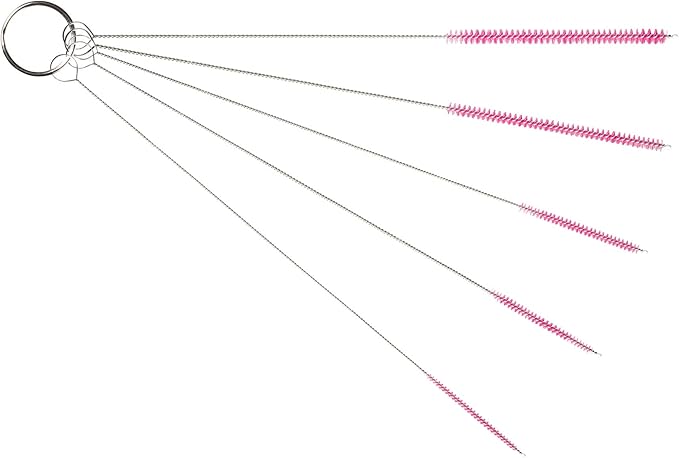 10" Tube Cleaning Brush Set, 5 Pack Small, Extra Long Nylon Straw Brushes with Flexible Handles for Bottles, Cleaning Straws, Pipe Cleaners, Keyboard, Glass, Guns, Detailing and Deep Cleaning, Pink