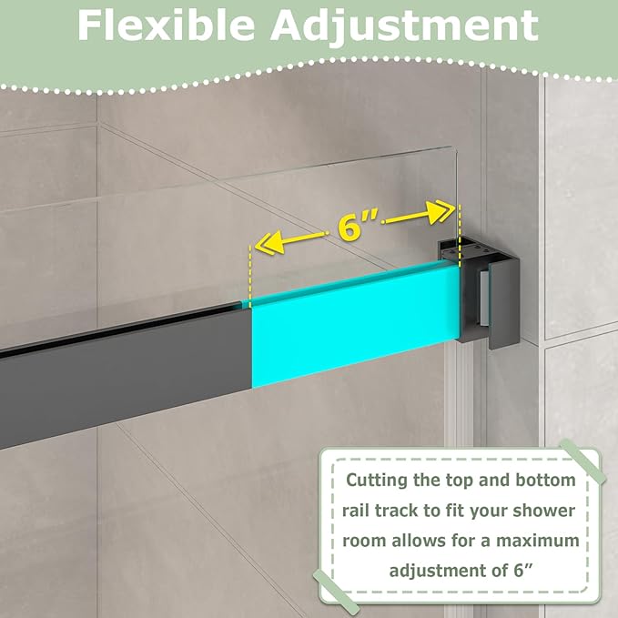 55"-60" W x 76" H Frameless Sliding Shower Door, Double Sliding Shower Door,5/16"(8mm) Clear Tempered Glass,Bathroom Glass Door with Explosion-Proof Film (Matte Black 60" Wx76 H)