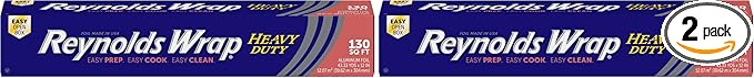Reynolds Wrap Heavy Duty Aluminum Foil Roll, Thick Heavy Duty Foil for Added Strength and Durability, Secure Easy Open and Close Tab, 12 Inches Wide, 130 Sq. Ft. (Pack of 2)
