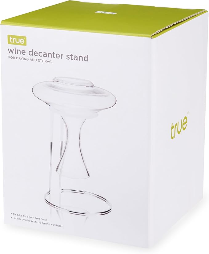 True Wine Decanter Drying Stand and Holder, Essential Accessory Glassware Rack for a Spot-Free Finish, Rubber Coating Protects Glass, Chrome Plated Iron