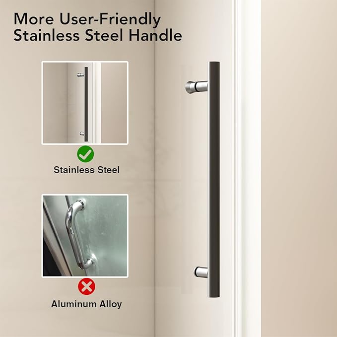 55-60” W x 76" H Single Sliding Shower Door, Frameless Shower Door with Explosion-Proof Film and Nano Coating, 1/4” (6MM) SGCC Tempered Glass, Stainless Steel Hardware, Matte Black