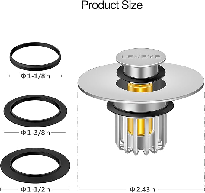 LEKEYE Bathroom Sink Stopper | Shower Drain Hair Catcher | Pop-up Sink Drain Stopper with Strainer | Bathroom Sink Plug for 1-1/8 to 1-1/2" Sink Drain Hole- Pearl Chrome