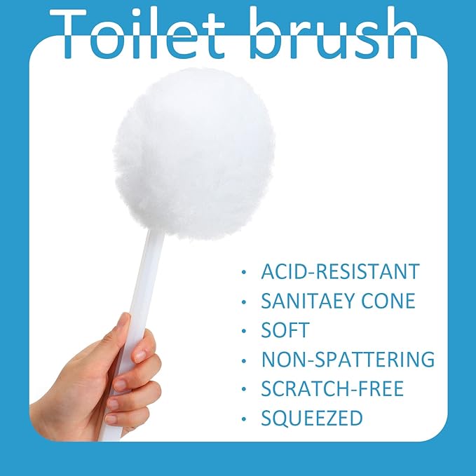 Eaasty 12 Pack Toilet Bowl Brush with Long Plastic Handle Disposable White Soft Swab Toilet Bowl Cleaners Mop with Silk Cotton Brush for Bathroom, 11 x 4.3 Inch