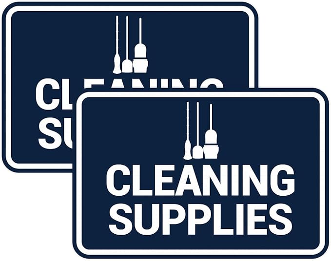 Signs ByLITA Classic Framed Cleaning Supplies Sign (Navy Blue/White) - Small 2 Pack