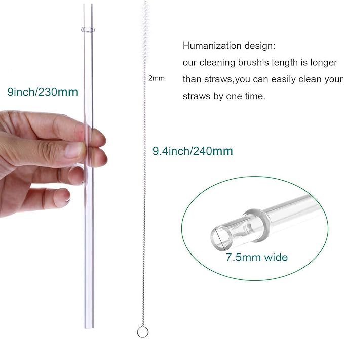 Dakoufish 9 inch Long Reusable Tritan Replacement Drinking Straws for 12 oz 16 oz Mason Jar,Tumblers, Set of 12 with Cleaning Brush (9 inch,7color)