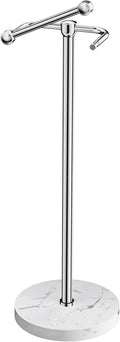 Toilet Paper Holder Stand, Bathroom Free Standing Toilet Paper Stand with Modern Marble Base, Post Pivoting Toilet Paper Stand with Stainless Steel Tissue Rack, Rust-Proof & Heavy Base(Chrome)