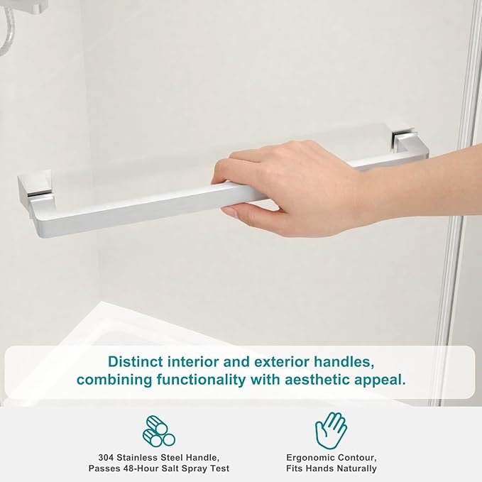 36" D x 36" W x 72" H Neo-Angle Frameless Shower Door, 1/4” (6MM) SGCC Tempered Glass with Explosion-Proof Film and Nano Coating, Brushed Nickel Stainless Steel Frame