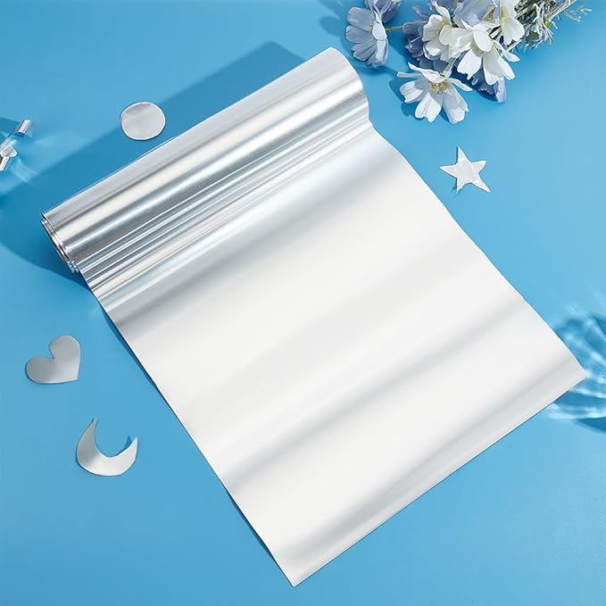BEUNITONE Embossing Foil, 6 Meter Heavy Duty Silver Foil Roll 0.07 mm Thick Aluminium Wrap for Crafting DIY Projects Gift Wrapping Home Repair, Easy to Cut and Shape (11.8 inch X 19.7ft,Silver)