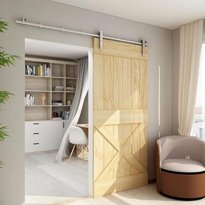 TSMST 10FT Sliding Barn Door Hardware Kit, Stainless Steel Heavy Duty Sturdy Barn Door Track for Single Wood Door, Slide Smoothly Quietly (L Style)