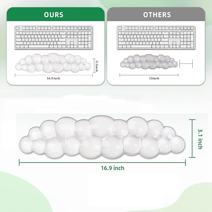 Gel Cloud Keyboard Wrist Rest, Ergonomic Wrist Support and Arm Support Keyboard Rest for Typing Pain Relief，Suitable for Office/Computer/Laptop/Gaming (Transparent Keyboard White)