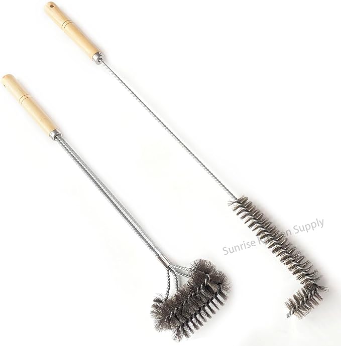 SUNRISE Fryer Brush with Long Handle (Stainless Steel, L, Double Brush, and Rubber Handle Cleaning Rod)