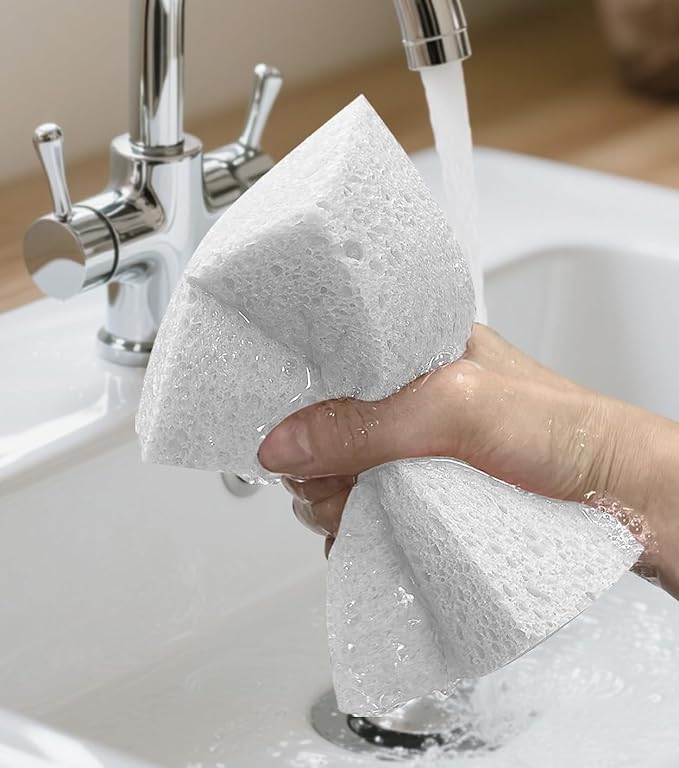 Cleaning and Washing Sponge, 3 Pack Large Extra Thick Heavy Duty Sponge Multi-Purpose for Kitchen Bathroom Bike Boat Car, Natural Cellulose Sponges 4" X 6" X 2" (White)