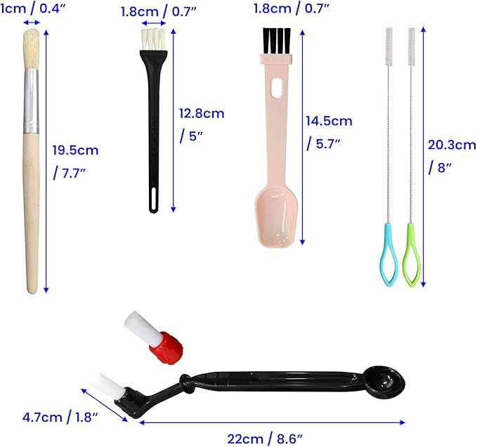 7 Pcs Coffee Machine Cleaning Brush, Espresso Machine Brush with Detachable Head, Wooden Plastic Brush with Bristles for Grinder, Plastic Spoon with Brush & 2Pcs Espresso Steam Wand Brushes