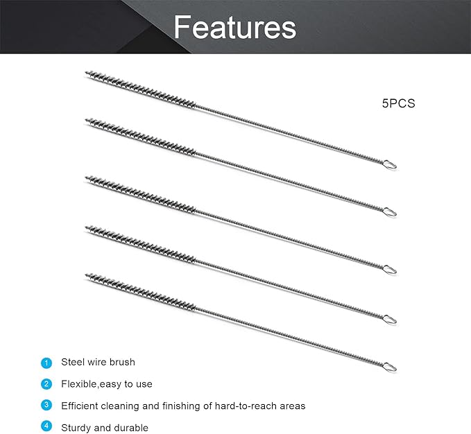 Utoolmart Steel Wire Cleaning Brush, Spiral Power Tube Brush, Steel Wire Tube Brush Cleaning Tool, Tube Bottle Brush, 0.2-inch Diameter 12-inch Length, 5pcs