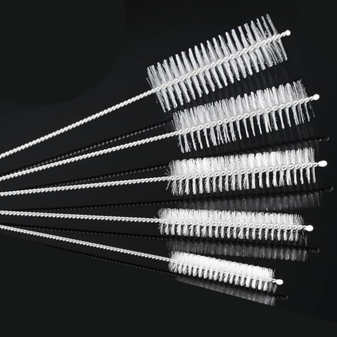 10" Tube Cleaning Brush Set, 5 Pack Large, Extra Long Nylon Straw Brushes with Flexible Handles for Bottles, Cleaning Straws, Pipe Cleaners, Keyboard, Glass, Guns, Detailing and Deep Cleaning, White