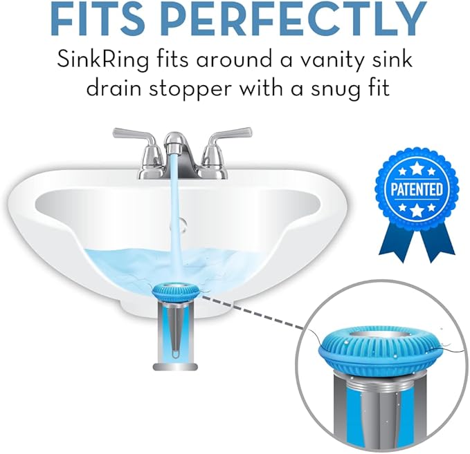 Bathroom Sink Hair Catcher for Pop-Up Drain – SinkRing 1.57" Precision Strainer for Bathroom Sink Drains | Clog-Free Hair Trap for Contacts, Earrings, Jewelry | No Suction or Screws – Aqua Blue