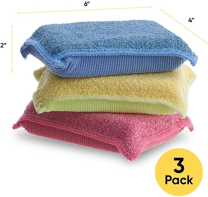 Miracle Microfiber scrubbing Sponges Non-Scratch Sponge Scrubber Heavy Duty Multi-Purpose Cleaning of Dishes, Kitchen, Baths, and Countertops, Machine Washable, 3 Pack, by Superio