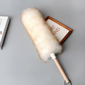 Lambswool Duster with Wooden Handle,Reusable Feather Duster for Cleaning Furniture,Window Blinds,Bookshelves Etc (Color : White, Size : 40cm)