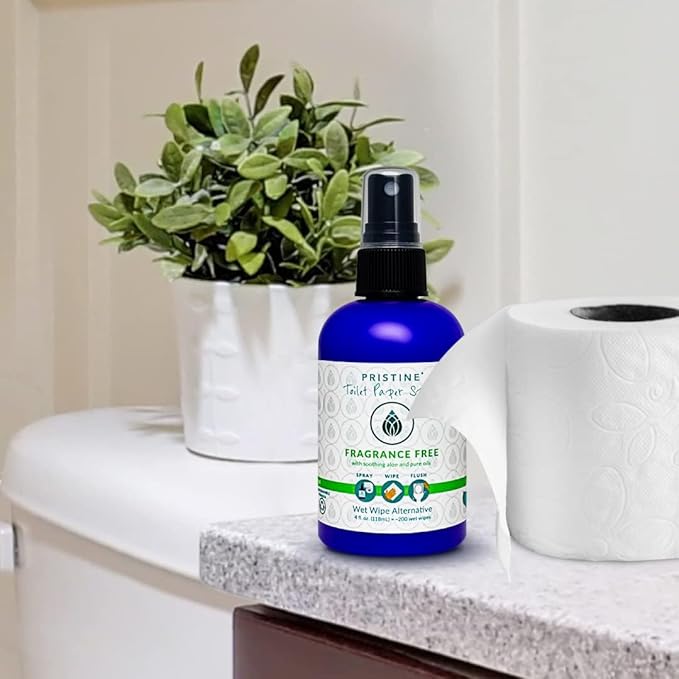 PRISTINE Toilet Paper Spray - As Seen on Shark Tank, More Natural Personal Cleansing Wipes & Flushable Wet Wipes Alternative, Spray Toilet Paper to Create Flushable Wipe, Fragrance Free, 4 fl oz