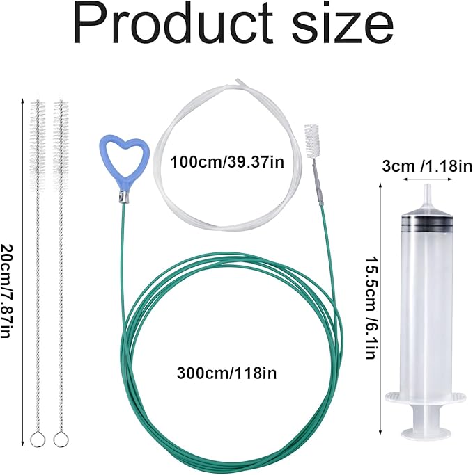 5pcs Sunroof Drain Cleaning Tool, 118in Flexible Long Pipe Cleaner with 2 Clean Brush 1 Syringe 1 Syringe Hose Heart Handle Design Tube Cleaner Brush for Auto Car Sunroof Wiper
