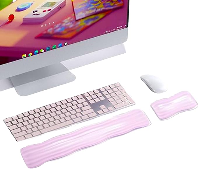 Wrist Rest for Keyboard and Mouse, Ergonomic Gel Keyboard Wrist Rest for Effortless Typing & Pain Relief, Cool Silicone Gel Wrist Support Pad for Gaming, Computers, Laptops, Office Pink