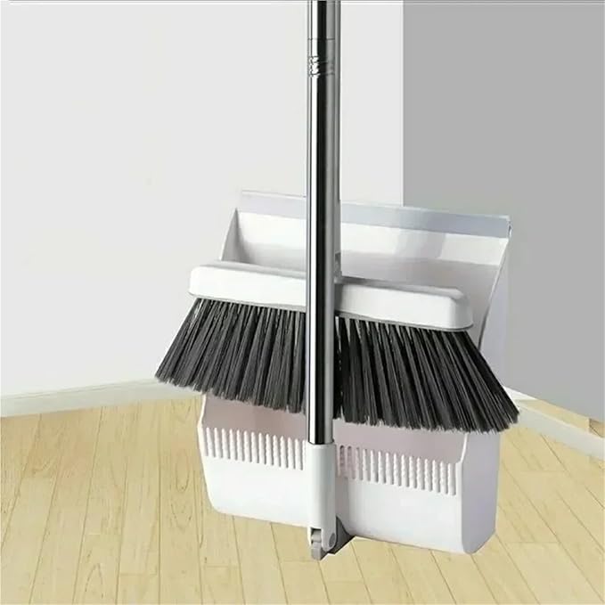 2PCS/Set Broom and Scoop Set Folding Dustpan High-end Bathroom Water Wiper to Sweep Brush Garbage Squeegee Home Cleaning for Home Kitchen Shop(White-2PCS)