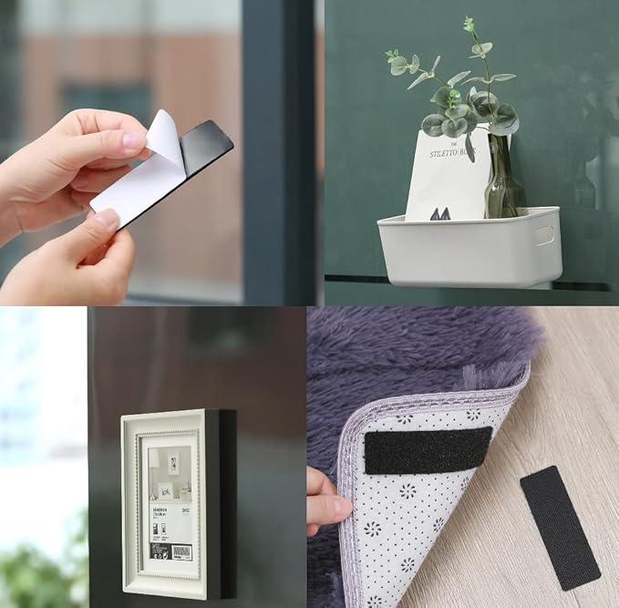 20 Sets 1x4 Inch Hook and Loop Fastener Strips with Adhesive Heavy Duty Double Sided Sticky Picture Hanging Wall Mounting Tape for Home and Office Use, Black