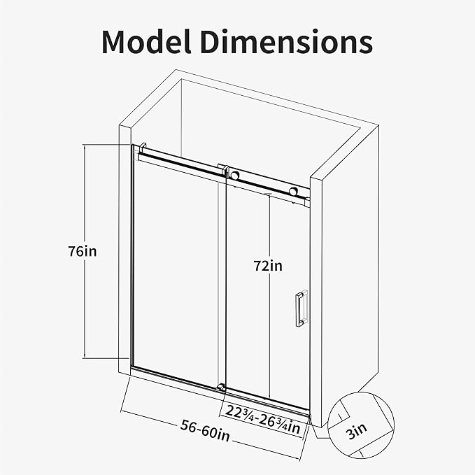 56-60" W x 76" H Frameless Soft-Close Sliding Shower Door, 3/8" (10mm) SGCC Tempered Glass, Reversible Install, Chrome Finish, Bathroom Upgrade