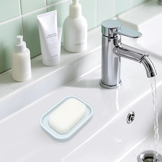 Double Layer Draining Soap Dish, Plastic Dishwashing Sponge Soap Holder for Kitchen, Bathroom, and Washstand (Light Blue)