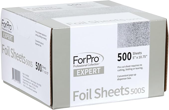 ForPro Professional Collection Expert Embossed Foil Sheets 500S, Aluminum Foil, Pop-Up Foil Dispenser, Hair Foils for Color Application and Highlighting Services, Food Safe, 5"W x 10.75"L, 500-Count