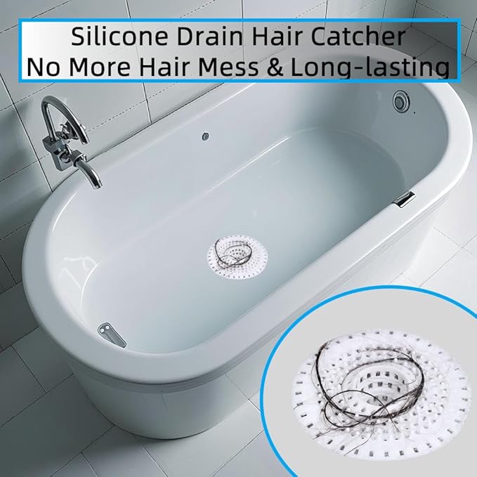 White Drain Hair Catcher Shower Drain Cover Hair Catcher Bathtub Drain Hair Catcher Silicone Tub Hair Catcher Drain Protector